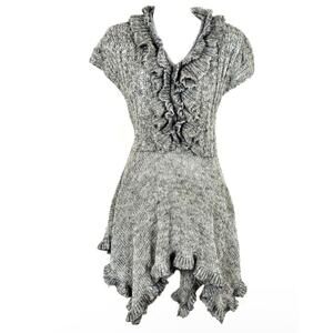 Boston Proper Ruffled Sweater Baby Doll Tunic Short Sleeve Academia Gray Small